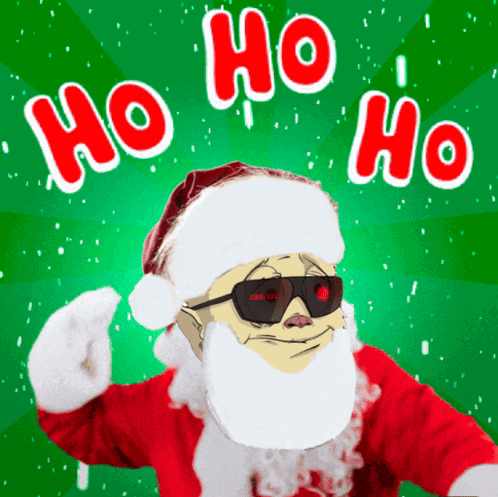 A Picture Of Santa Claus With The Words Ho Ho Ho Written Above Him GIF
