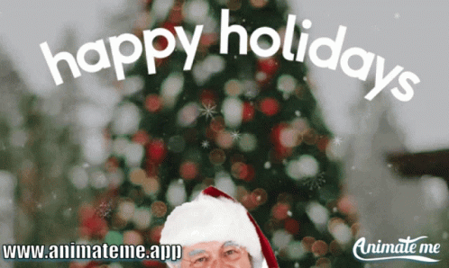 A Picture Of Santa With The Words Happy Holidays Written Above Him GIF