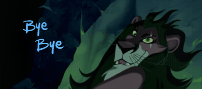 A Picture Of Scar From The Lion King With The Words Bye Bye Above Him GIF