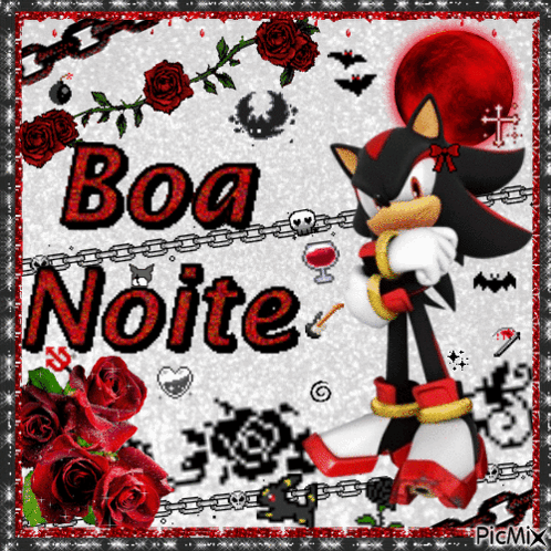 A Picture Of Shadow The Hedgehog With Boa Noite Written On It GIF