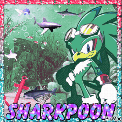 A Picture Of Sharkpoon From Sonic The Hedgehog With Sharks In The Background GIF