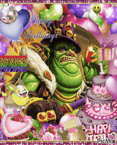 A Picture Of Shrek Holding A Gift With The Words Happy Birthday On The Bottom GIF