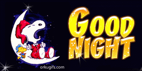 A Picture Of Snoopy And Woodstock On A Crescent Moon With The Words Good Night GIF