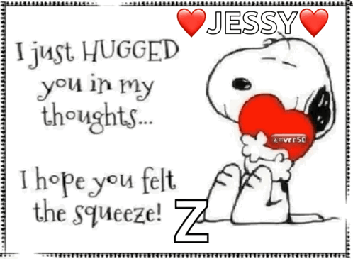 A Picture Of Snoopy Holding A Heart With The Name Jessy Written On It GIF