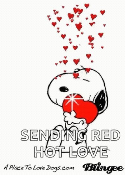 A Picture Of Snoopy Holding A Red Heart With Hearts Coming Out Of It . GIF