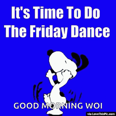 A Picture Of Snoopy On A Purple Background Says It 'S Time To Do The Friday Dance GIF