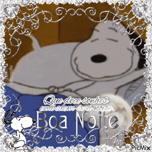 A Picture Of Snoopy Sleeping With The Text Boa Noite GIF
