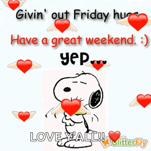 A Picture Of Snoopy With Hearts Around Him And The Words " Love Y'all " On The Bottom GIF