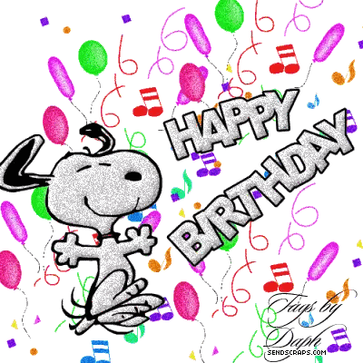 A Picture Of Snoopy With The Words Happy Birthday Sticker