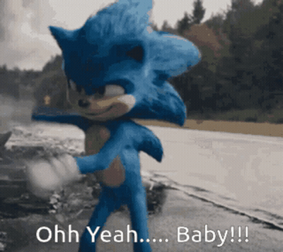 A Picture Of Sonic The Hedgehog From The Movie Sonic The Hedgehog Says Ohh Yeah ... Baby !!! GIF