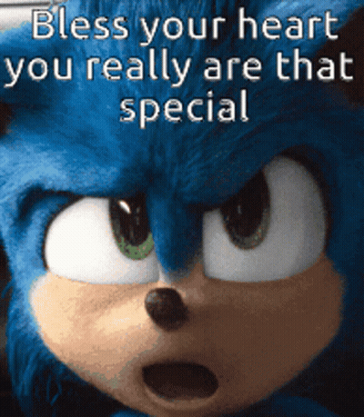 A Picture Of Sonic The Hedgehog With The Words Bless Your Heart You Really Are That Special On It GIF