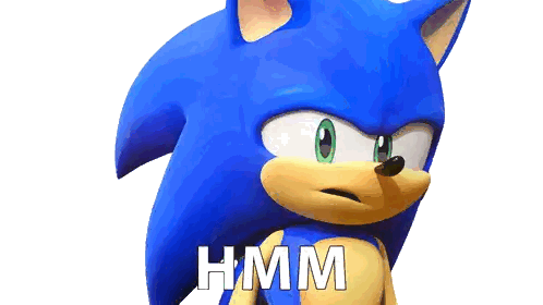 A Picture Of Sonic The Hedgehog With The Words Hmm Written Below Him Sticker