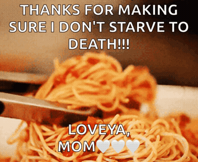 A Picture Of Spaghetti With A Caption That Says Thanks For Making Sure I Don 'T Starve To Death GIF