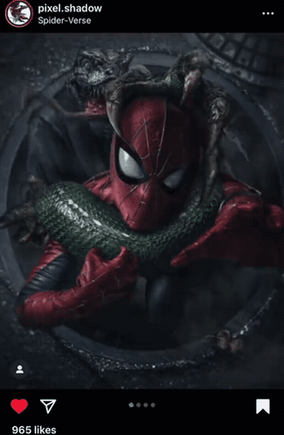 A Picture Of Spider-Man Holding A Snake With Pixel.shadow Spider-Verse Written At The Top GIF