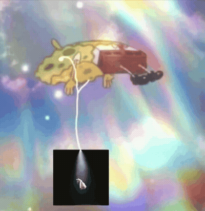 A Picture Of Spongebob Floating In The Air GIF