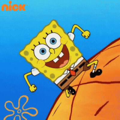 A Picture Of Spongebob From Nickelodeon With A Flower In The Foreground GIF
