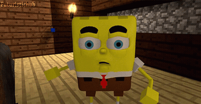 A Picture Of Spongebob In A Minecraft World GIF