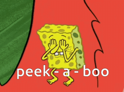 A Picture Of Spongebob On A Red Background With The Words Peek-A-Boo Below Him GIF