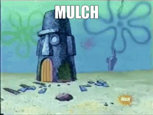 A Picture Of Spongebob Squarepants With The Word Mulch On The Bottom GIF