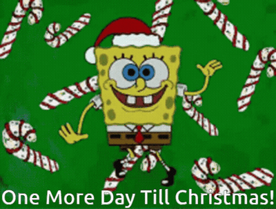 A Picture Of Spongebob Wearing A Santa Hat With The Words One More Day Till Christmas Below Him GIF