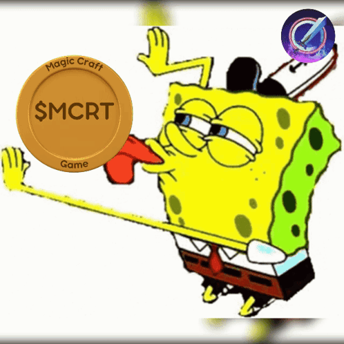 A Picture Of Spongebob With A Coin That Says Smcrt Game GIF