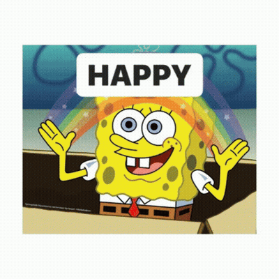 A Picture Of Spongebob With A Happy Sticker On His Head GIF