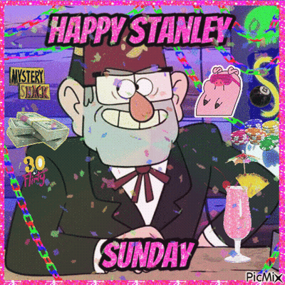 A Picture Of Stanley From Gravity Falls With The Words Happy Stanley Sunday On It GIF