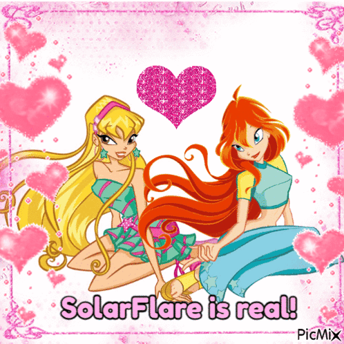 A Picture Of Stella And Bloom With The Words Solarflare Is Real On The Bottom GIF