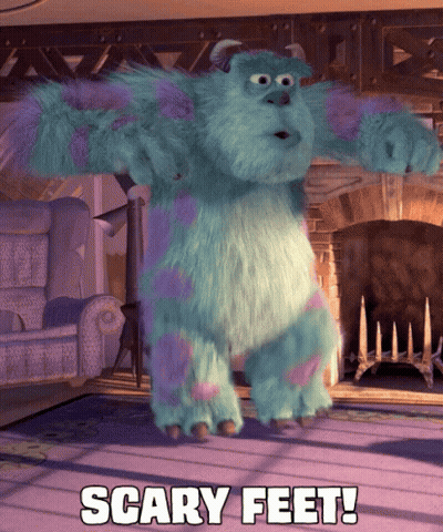 A Picture Of Sulley From Monsters Inc With The Words Scary Feet Above Him GIF