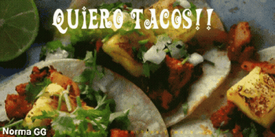 A Picture Of Tacos With The Words Quiero Tacos Written On It GIF