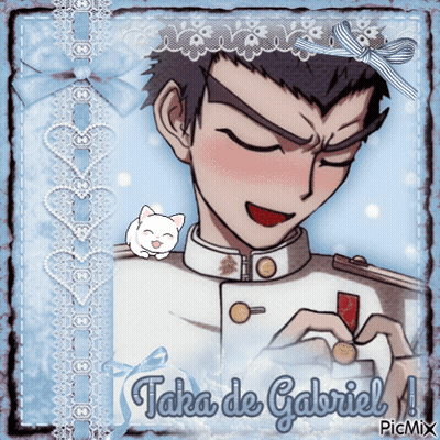 A Picture Of Taka De Gabriel With A Cat Sitting On His Head GIF