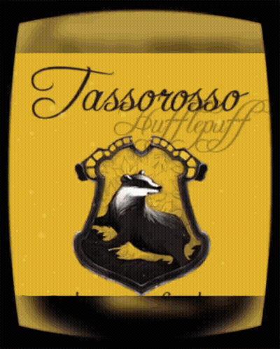 A Picture Of Tassorosso Hufflepuff With A Badger On A Yellow Background GIF