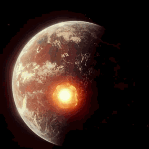 A Picture Of The Earth With A Huge Explosion In Front Of It And The Words Pov G Above It GIF