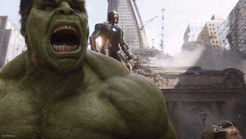 A Picture Of The Hulk And Iron Man From The Movie Avengers GIF