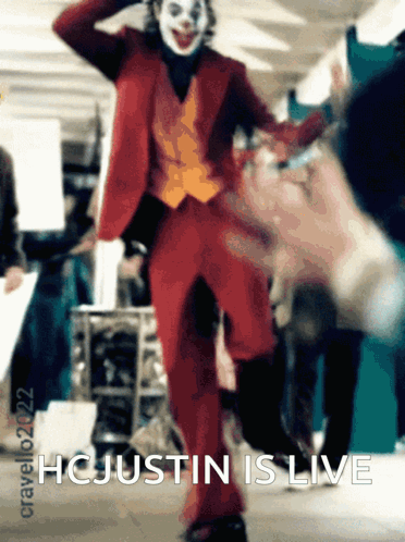 A Picture Of The Joker With The Words Hcjustin Is Live Below Him GIF