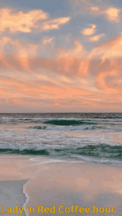 A Picture Of The Ocean With The Words Lady In Red Coffee Hour GIF