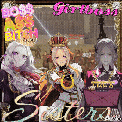 A Picture Of Three Anime Girls With The Words Boss Ass Bitch And Girlboss GIF