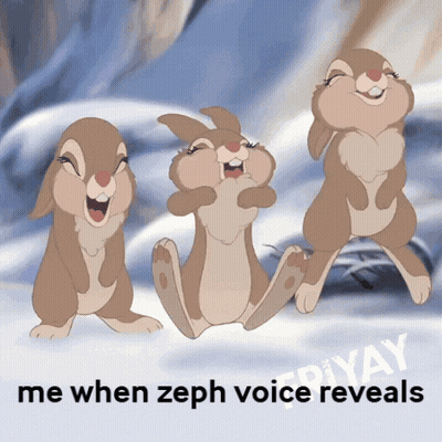 A Picture Of Three Rabbits With The Words Me When Zeph Voice Reveals GIF