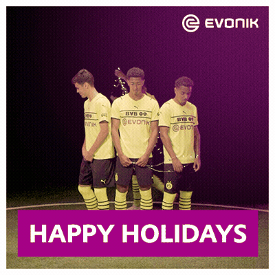 A Picture Of Three Soccer Players With The Words Happy Holidays GIF