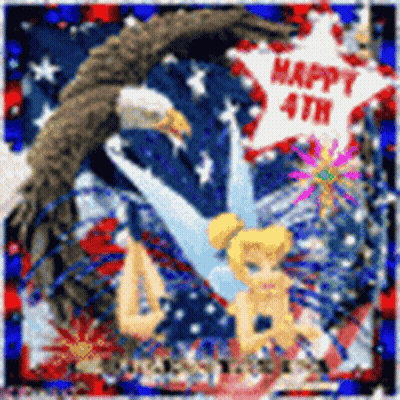 A Picture Of Tinkerbell And An Eagle With The Words Happy 4Th On The Bottom GIF
