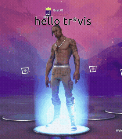 A Picture Of Travis Scott In A Video Game That Says Hello Travis GIF