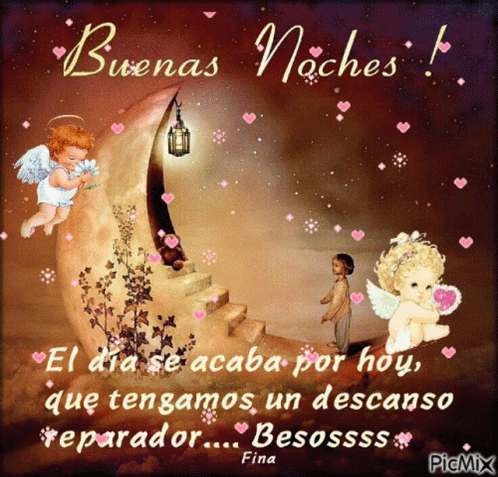 A Picture Of Two Angels And The Words Buenas Noches On It GIF