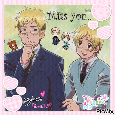 A Picture Of Two Anime Boys With The Words " Miss You " Written On It GIF