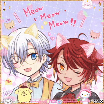 A Picture Of Two Anime Characters With Meow Written On The Bottom GIF
