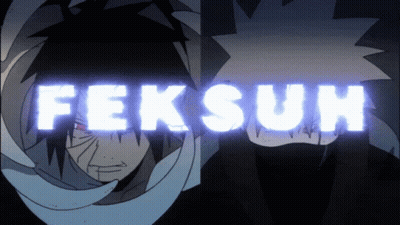 A Picture Of Two Anime Characters With The Word Feksun Glowing In The Background GIF