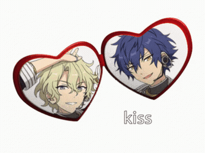A Picture Of Two Anime Characters With The Word Kiss Underneath Them GIF