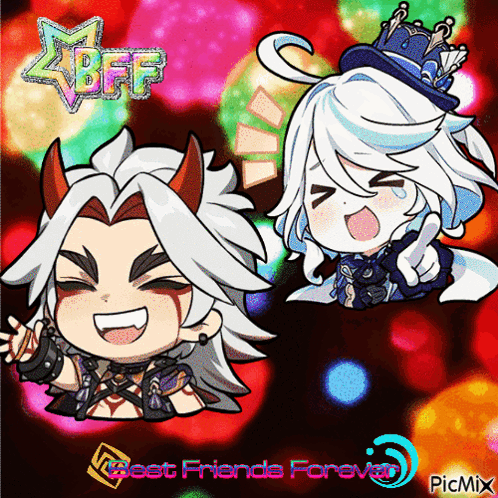 A Picture Of Two Anime Characters With The Words " Best Friends Forever " GIF