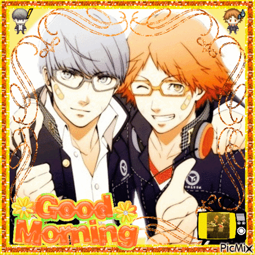 A Picture Of Two Anime Characters With The Words Good Morning Written On It GIF