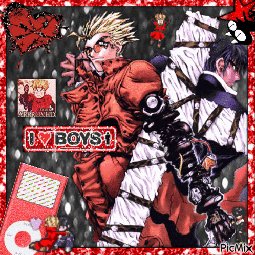 A Picture Of Two Anime Characters With The Words I Love Boys Written On It GIF
