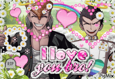 A Picture Of Two Anime Characters With The Words " I Love You Bro " On It GIF